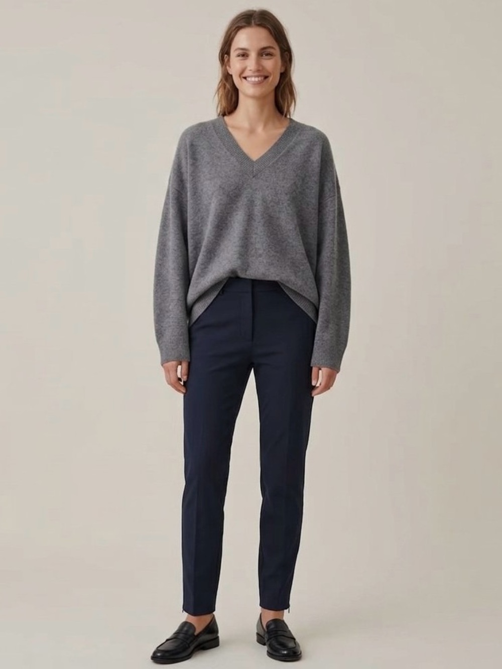 COS Womens Slim Fit Straight Leg Trouser Pants, Dark Navy Blue, EU 50/US XL